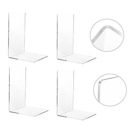 CY craft 4 Pieces Bookends,Clear Acrylic Bookends for Shelves,Heavy Duty Book Ends and Desktop Organizer,Book Stopper for Books/Movies/CDs,7.3 ×4.8× 4.8 inch