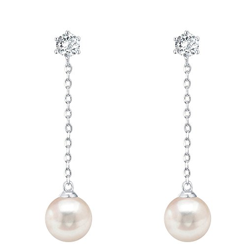 PAVOI 14k White Gold Plated Sterling Silver Post Shell Pearl Drop Earrings | Pearl Earrings for Women