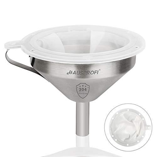 HAUSPROFI Stainless Steel Funnel, 13cm 304 Stainless Steel Kitchen Funnel with 200 Mesh Food Filter Strainer for Transferring Liquids, Oil, Making Jam (5 Inch)