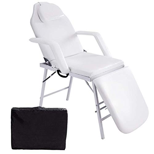 Giantex Adjustable Massage Facial Table Bed, 73 Inch Massage Tattoo Chair for Salon Beauty Spa, Portable Folding Spa Bed Table w/Carry Case, White