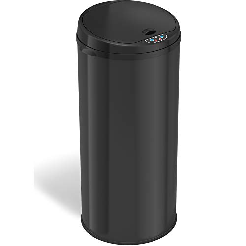 iTouchless 13 Gallon Automatic Trash Can with Odor Control System – Black Round Kitchen Sensor Garbage Bin for Kitchen or Office