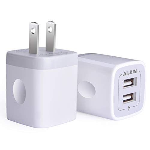 USB Wall Charger, Charger Adapter, Ailkin 2-Pack 2.1Amp Dual Port Quick Charger Plug Cube for iPhone SE/11 Pro Max/8/7/6S/6S Plus/6 Plus/6, Samsung Galaxy S7/S6/S5 Edge, LG, HTC, Huawei, Moto, Kindle