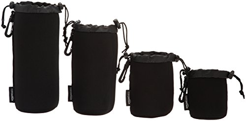 AmazonBasics Water Resistant Neoprene Camera Lens Accessories Protective Case - Set of 4, Black
