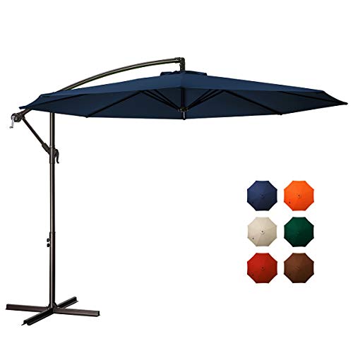 MEWAY 10ft Outdoor Umbrella Backyard Umbrella Deck Umbrella Cantilever Patio Umbrella with Crank & Cross Base, Easy to Instal (10ft, Navy)