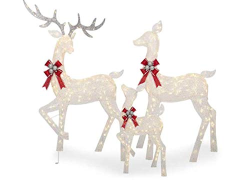 Large 3-Piece LED Lighted Holiday Deer Family - 60' Buck, 52' Doe & 28' Fawn - 360 Clear LED Lights