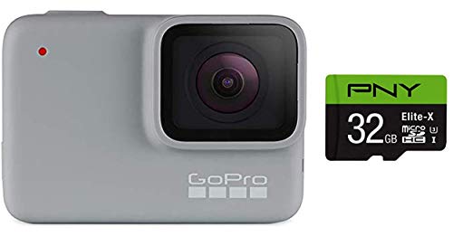 GoPro HERO7 White + PNY Elite-X 32GB microSDHC Card Adapter-UHS-I, U3 - Waterproof Action Camera with Touch Screen 1080p HD Video 10MP Photos