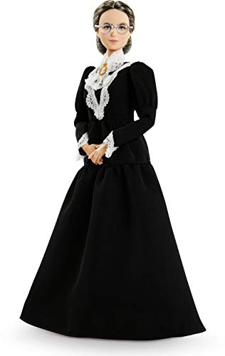 ​Barbie Inspiring Women Series Susan B, Anthony Collectible Doll, Approx, 12-in, Wearing Black Dress and Cameo Brooch, with Doll Stand and Certificate of Authenticity