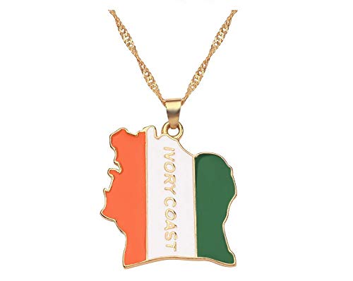 Askana Fashion Unisex Country Flag Map Gold Pendant Necklace (Ivory Coast)