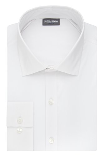 Kenneth Cole Reaction Men's Technicole Slim Fit Stretch Solid Spread Collar Dress Shirt , White, 15' Neck 32'-33' Sleeve