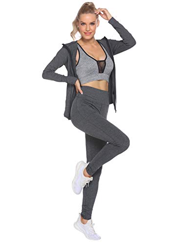 Activewear Jacket Womens Sportswear Tracksuit Full Zip Running Jogging Athletic Sports Jacket and Pants Set for Ladies (Grey,M)