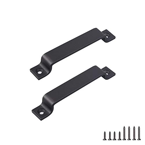 FaithLand Barn Door Handle, Black 6.42 inch Gate Handle Set (Pack of 2), Door Pull, Pull Handle for Sliding Barn Door Gate Cabinet Closet Drawer Garage Shed- 2 Sets of Different Lengths Screws