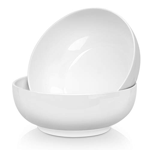 TGLBT 2.5 Quarts Porcelain Serving Bowls - Extra Large,Heavy- 2 Packs, White,Stackable
