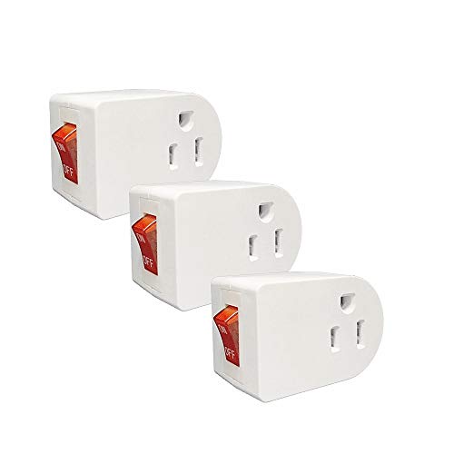 oviitech 3 Pack Grounded Outlet Wall Tap Adapter with On/Off Power Switch，Single Outlet with Switch in White