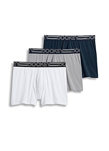Jockey Men's Underwear Active Microfiber Boxer Brief - 3 Pack, Navy/Quartz/White, L