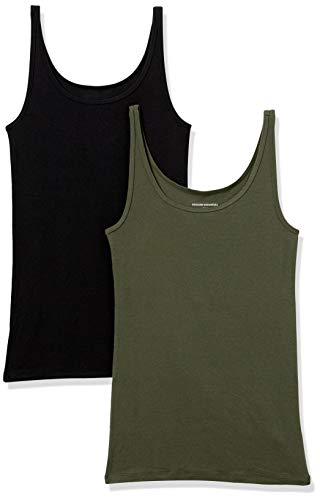 Amazon Essentials Women's 2-Pack Slim-fit Thin Strap Tank, Dark Olive/Black, Small