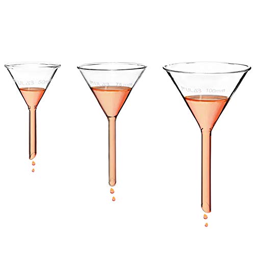 ULAB Scientific Glass Funnel Set, 1 of Each Size 50mm 75mm 100mm with Approx. 60° Angle, Short stem, UGF1009