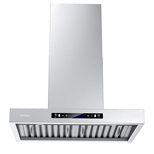 IKTCH 30 inches Wall Mount Range Hood, 900 CFM Stainless Steel Kitchen Chimney Vent with Gesture Sensing & Touch Control Switch Panel, 2 Pcs Adjustable Lights, 2 Pcs Baffle Filter IKP01-30