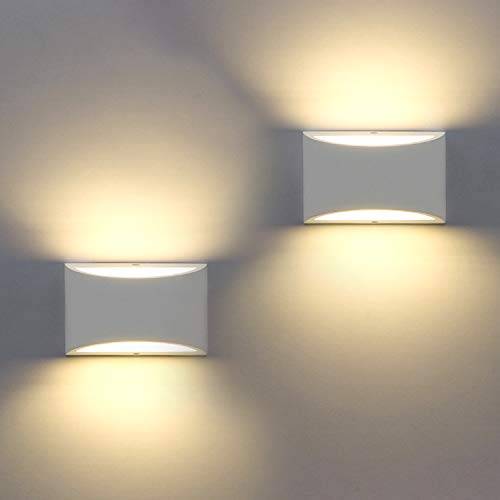 2 Pack Modern Wall Sconce, Sobrovo Indoor Wall Lights Uplighter Downlighter Gypsum Plaster Sconce Lighting with 2700K 7W G9 LED Bulbs for Living Room Bedroom Hallway Porch Corridor Stairs