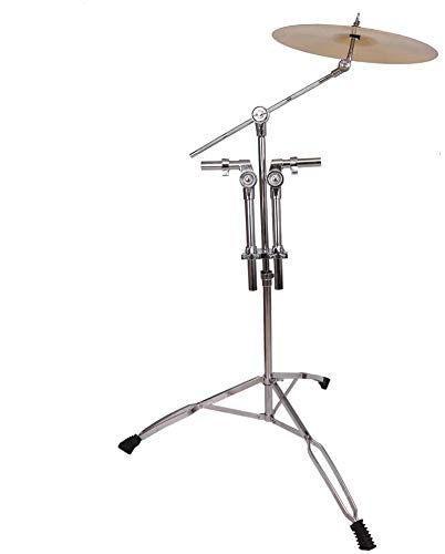 Kuyal Double Tom Drum Stand with Cymbal Boom Arm Adjustable Double Braced Boom Stand Silver & Black, Excluding Ride Cymbal (Double Tom Drum Stand)