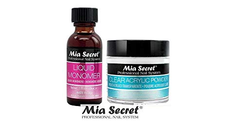 Mia Secret Acrylic Nail Powder Clear + Liquid Monomer 1 oz Set - USA