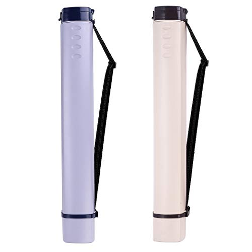 2-Pack Extendable Poster Tubes Expand from 24.5” to 40” with Shoulder Strap | Carry Documents, Blueprints, Drawings and Art | Creamy White and Violet Portable Round Storage Cases with Lids and Labels