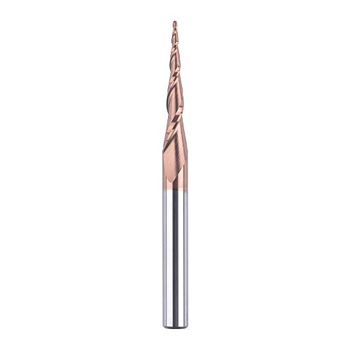SpeTool Tapered Ball Nose End Mill 1/4' X 3' with 0.5mm Ball Nose 4.82Deg for CNC Machine Engraving Carving Bits Woodworking H-Si Coated