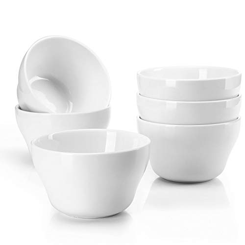 Sweese 107.001 Porcelain Bouillon Cups - 8 Ounce Dessert Bowls - Set of 6, White