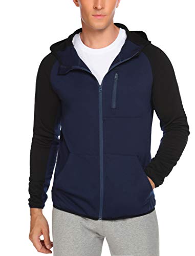 COOFANDY Men's Lightweight Colorblock Active Outdoor Jacket Zip-Up Hoodie Jackets Casual Sports Sweatshirt Navy Blue