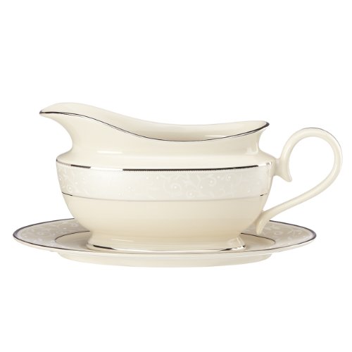 Lenox Pearl Innocence Gravy Boat and Stand, Sauce, Ivory