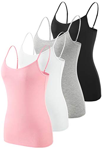 Vislivin Women's Basic Solid Camisole Adjustable Spaghetti Strap Tank Top Black/Gray/White/Pink M