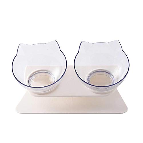 Pet Cats Elevated Bowls Transparent Durable Double Bowls Raised Stand Cat Feeding Watering Supplies Non-Skid Cat Food Dishes Little Kittens Dog Water Feeder