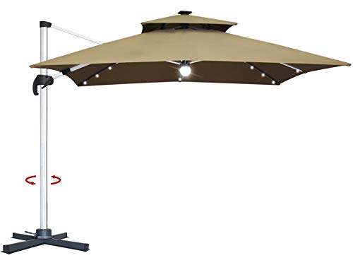 Mefo garden 10 by 10-Feet Offset Cantilever Umbrella, 360° Rotated Outdoor Patio Umbrella with Solar LED Lights for Garden, Backyard with Cross Base, 250gsm Square Canopy (Top)