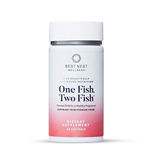 One Fish Two Fish Prenatal DHA, Ultra Pure Triglyceride Omega 3 Fish Oil Supplements, Support Baby's Brain and Eye Development, Easy to Swallow, Lemon Flavored, 60 Ct, Best Nest Wellness