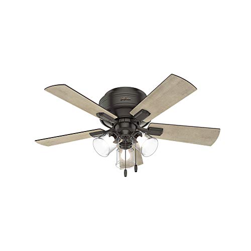 Hunter Crestfield Indoor Low Profile Ceiling Fan with LED Light and Pull Chain Control, 42', Noble Bronze