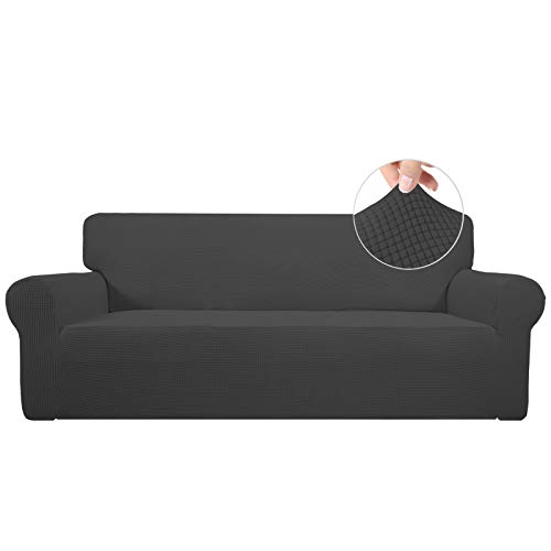 Easy-Going Stretch Sofa Slipcover 1-Piece Couch Sofa Cover Furniture Protector Soft with Elastic Bottom for Kids, Spandex Jacquard Fabric Small Checks(Sofa,Dark Gray)