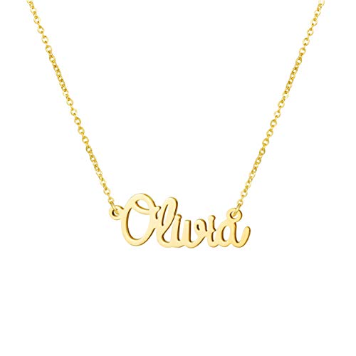 Name Necklace Big Initial Gold Plated Best Friend Jewelry Women Gift for Her Olivia