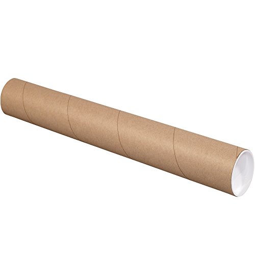 Aviditi Kraft Heavy Duty Mailing Tubes with Caps, 4' x 24', Pack of 12, for Shipping, Storing, Mailing, and Protecting Documents, Blueprints and Posters