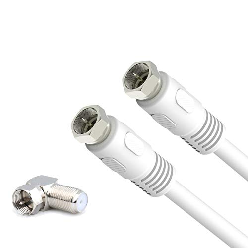 Coaxial Cable 6ft, TV Antenna Cable, 2-Pack RFAdapter White 75 Ohm Quad Shield RG6 Coax Cables with F-Male Connectors, Ideal for TV Antenna DVR Satellite