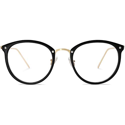 Amomoma Round Non-Prescription Eyeglasses Clear Lens Glasses Eyewear Frame A5001 with Black Frame/Clear Lens