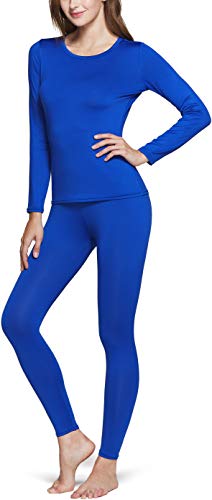 TSLA Women's Thermal Underwear Set, Soft Fleece Lined Long Johns, Winter Warm Base Layer Top & Bottom, Thermal Set(whs200) - Blue, X-Small