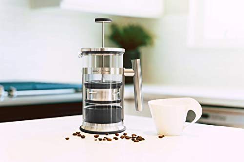 Simpli Press French Press Coffee & Tea Maker - Easy Cleanup & Grit-Free Coffee - Customizable Brew - Flavorful, Smooth Coffee - Plastic-Free Premium Stainless Steel 34 oz - Black Color