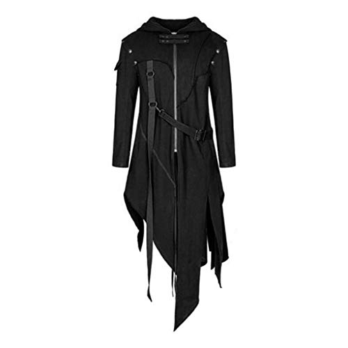 Men's Black Long Steampunk Gothic Tailcoat Asymmetrical Hem Long Sleeve Zip Trench Coat (S)