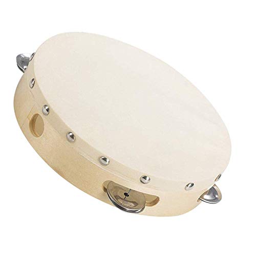 8in' Wood Handheld Tambourine - Single Row 6 Pairs Jingles