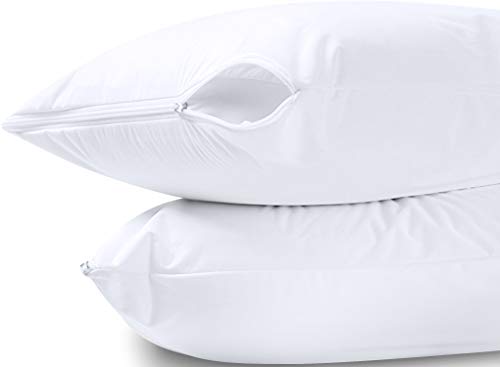 Utopia Bedding Waterproof Zippered Pillow Encasement – Pillow Protectors Jersey - 20 x 28 Inches - Bed Bug Proof (Pack of 2, Queen/Standard, White)