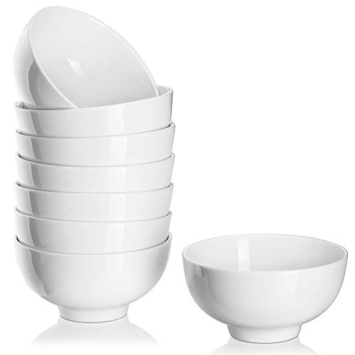 DOWAN 10 Ounce Small Bowl, Porcelain Dip Bowls, Portion Control, Sturdy and Stackable, Microwave Dishwasher Safe, Bowls for Side Dish, Ice Cream, Dessert, Rice, 4.5 Inch, Set of 8, White