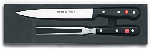 WÜSTHOF Gourmet Two Piece Carving Set | 2-Piece German Knife Set with 8' Carving Knife & 6' Straight Metal Fork | Precise Laser Cut High Carbon Stainless Steel Kitchen Carving Knife Set – Model 9704