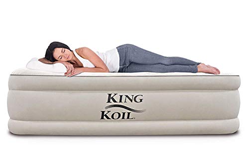 King Koil California King Luxury Raised Air Mattress with Built-in 120V AC High Capacity Internal Pump Comfort Quilt Top King Airbed for Home Camping Travel 1-Year Manufacturer Guarantee