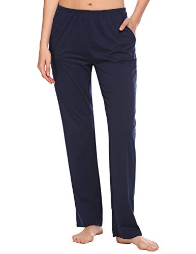 luxilooks Pj Bottoms for Women Soft Pajama Pants Cotton Sleepwear Pants Solid Long Sleep Lounge Pants Navy Blue