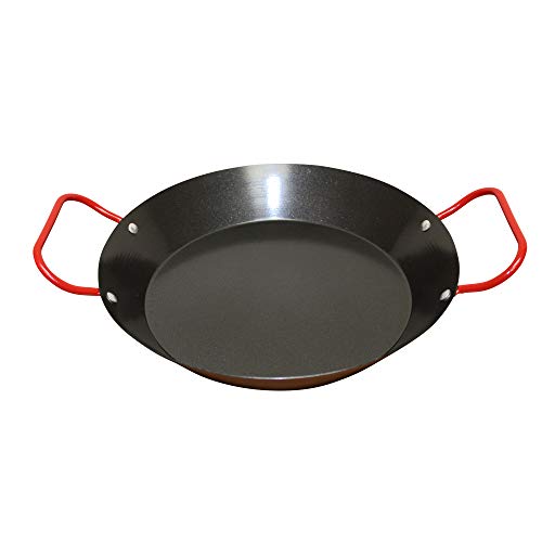 IMUSA USA 10' Carbon Steel Coated Nonstick Paella Pan, Black, Red Handles