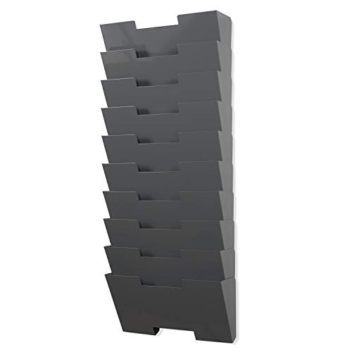 Gray Wall Mount Steel Vertical File Organizer Holder Rack 10 Sectional Modular Design Wider Than Letter Size 13 Inch Multi-Purpose Organize Display Magazines Sort Files and Folders